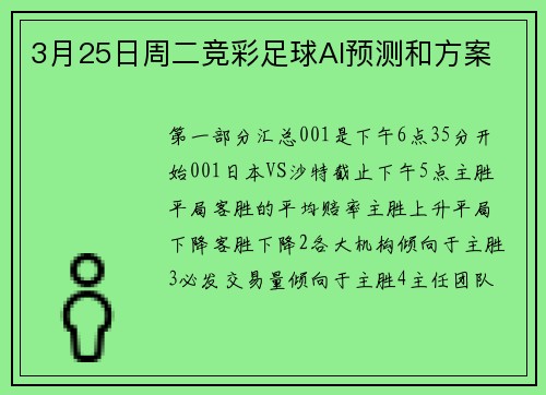 3月25日周二竞彩足球AI预测和方案
